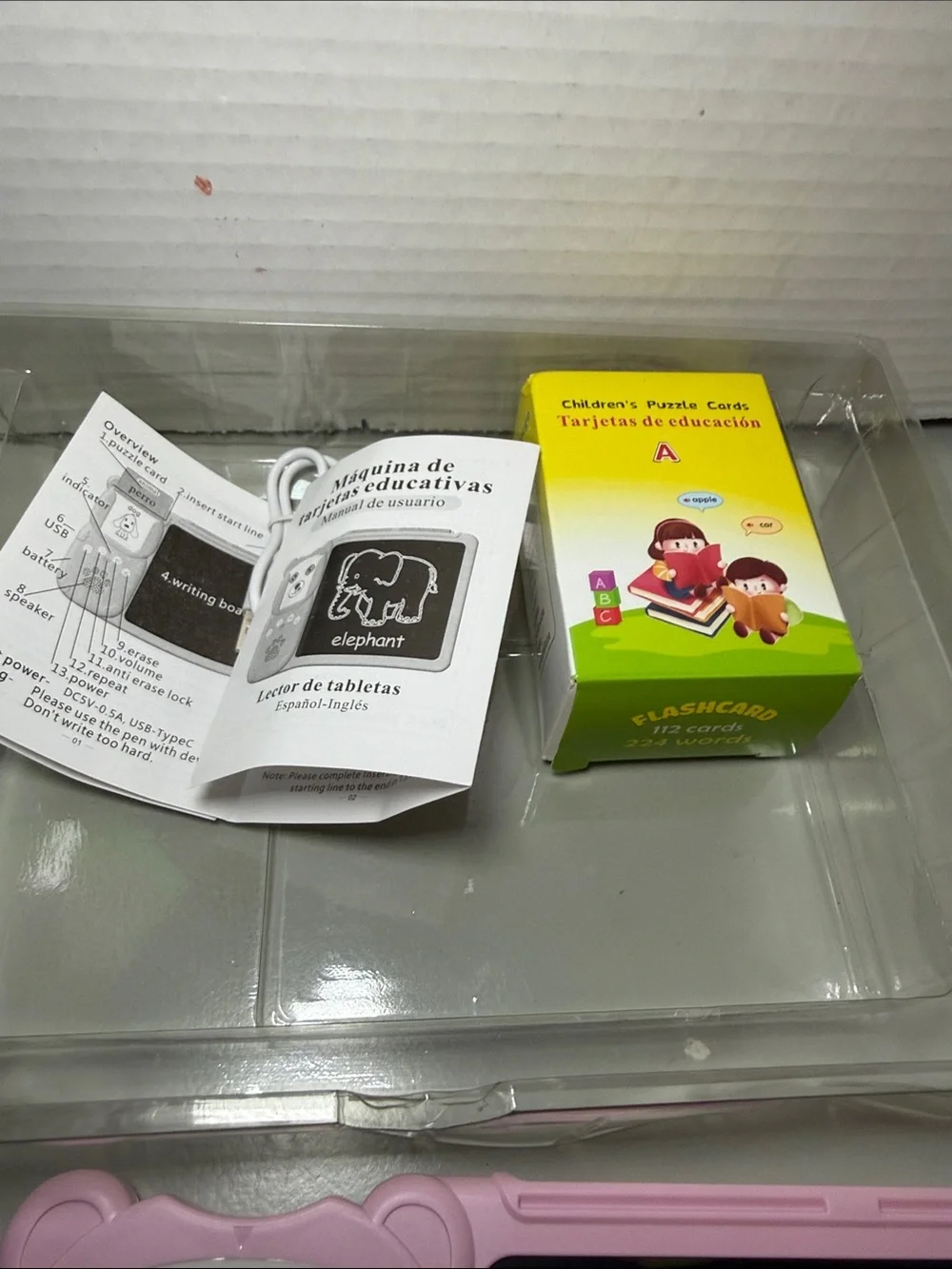 Bilingual English Spanish Flash Card Reader LCD Writing Tablet Early Education
